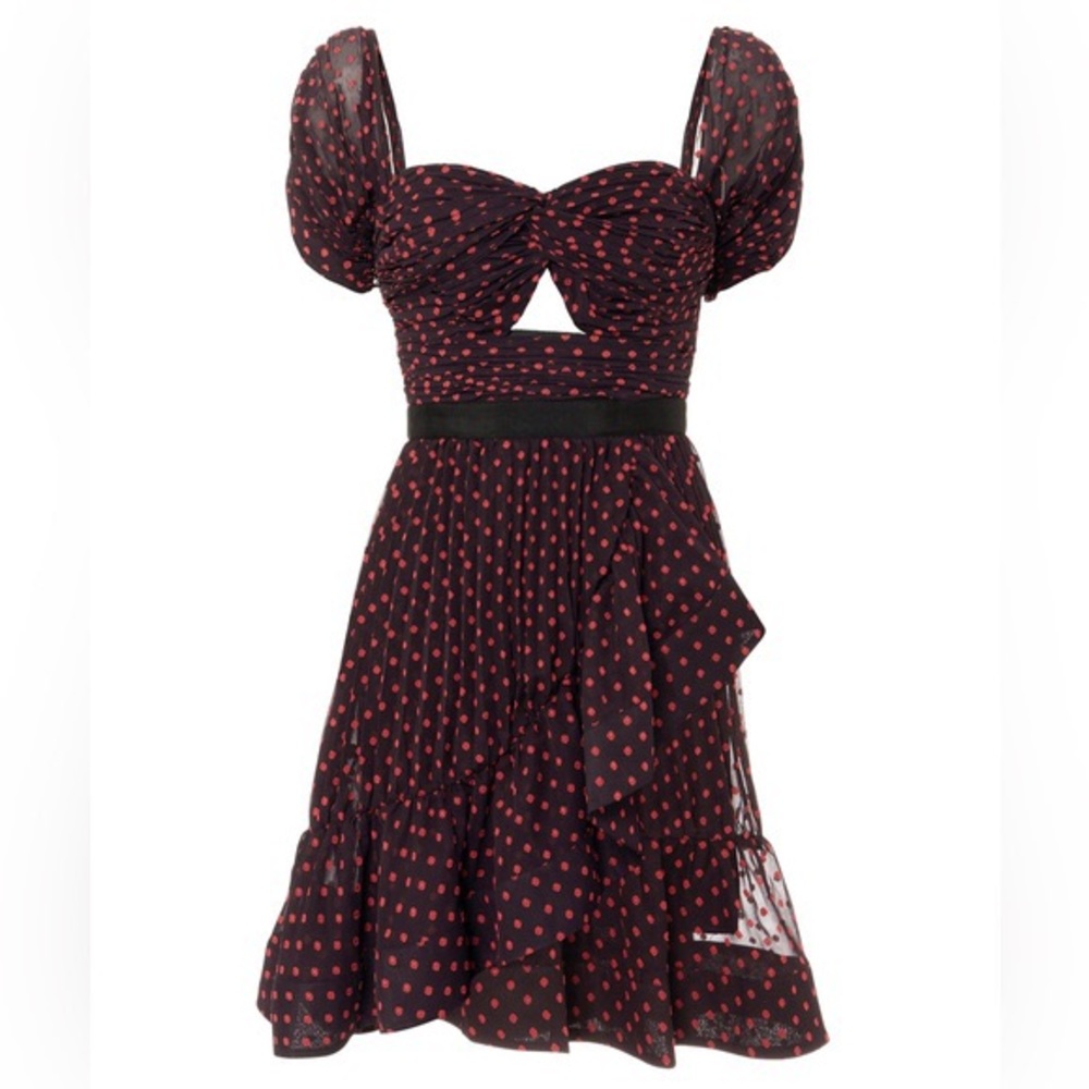 Self-Portrait Black Dress with Red Polka Dot Print